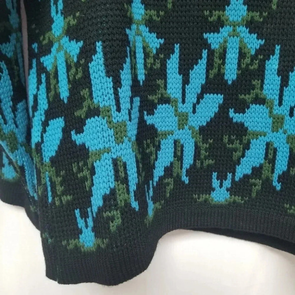 Hudson's Bay Company Vintage Sweater Blue Black Floral Print Ribbed Knit - Picture 10 of 12